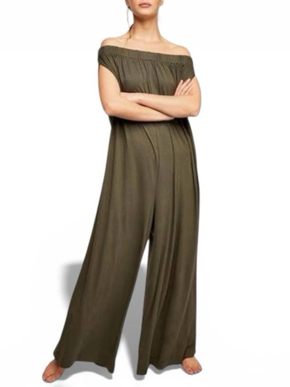 Free People Bronze Off-Shoulder Wide Leg Jumpsuit